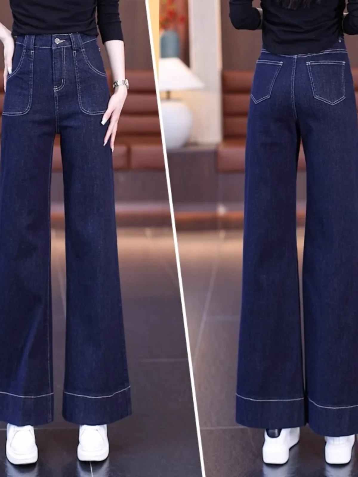 High Waist Bell Bottom Jeans Women's Straight Leg Denim Pants Large Size Wide Leg Trousers for Pear Shaped Body Spring Autumn