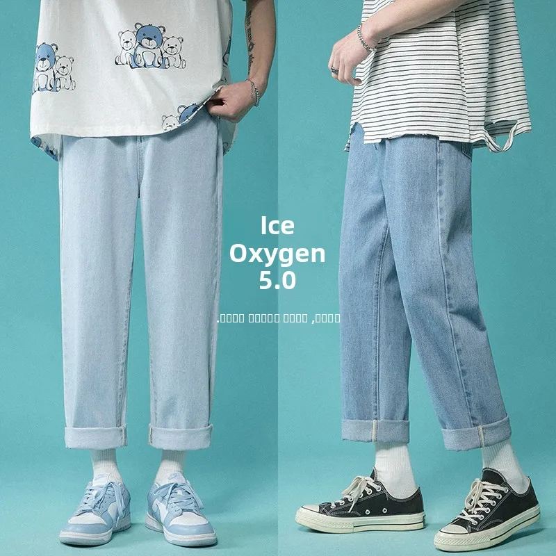 

Мужские джинсы свободного кроя в стиле ретро, летние, новые, светлые, повседневные, прямые, модные, брендовые, широкие брюки-чинос