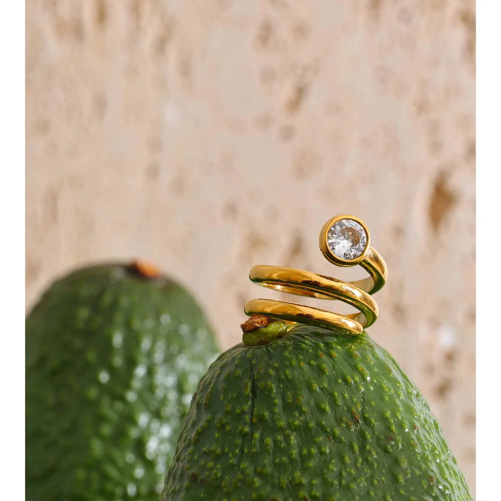 Yhpup Size 7 New Arrivals Stainless Steel Layered Zirconia Ring 18K Golden PVD Plated Delicate Finger Jewelry Wholesale