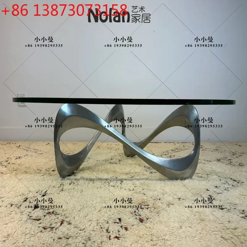 Italian designer fiberglass special-shaped serpentine electroplated round glass living room coffee table