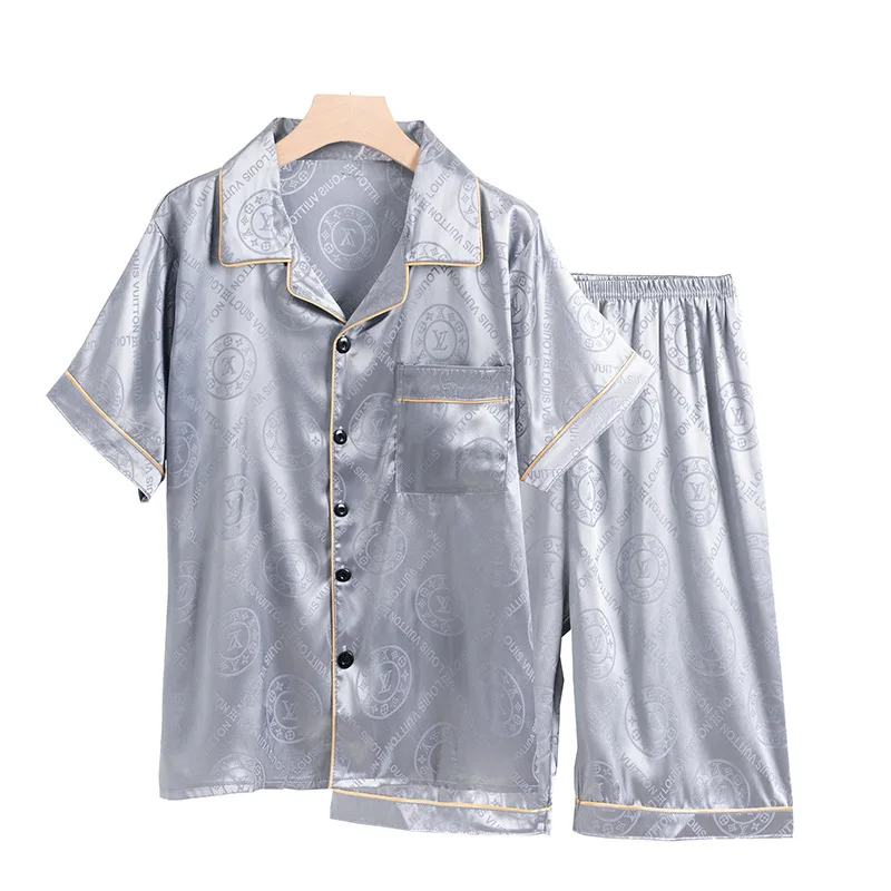 Pajamas Men Summer Short Sleeved Ice Silk Thin Breathable Homewear Set Male Sleep Cloth Suit Gentlemen Satin Nightwear Youth Boy