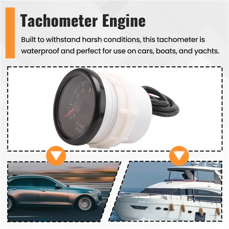 A19Q-52MM Elektrische Toerenteller 0-8000 RPM 2 Inch RPM Tacho Meter Voor 2 3 4 5 6 8 cilinder Benzinemotor Auto Boot Jacht