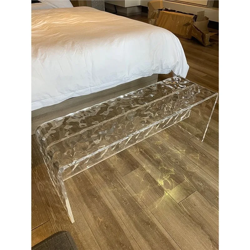 Tabouret à langer simple en acrylique, tabouret long transparent avec ondulations d'eau