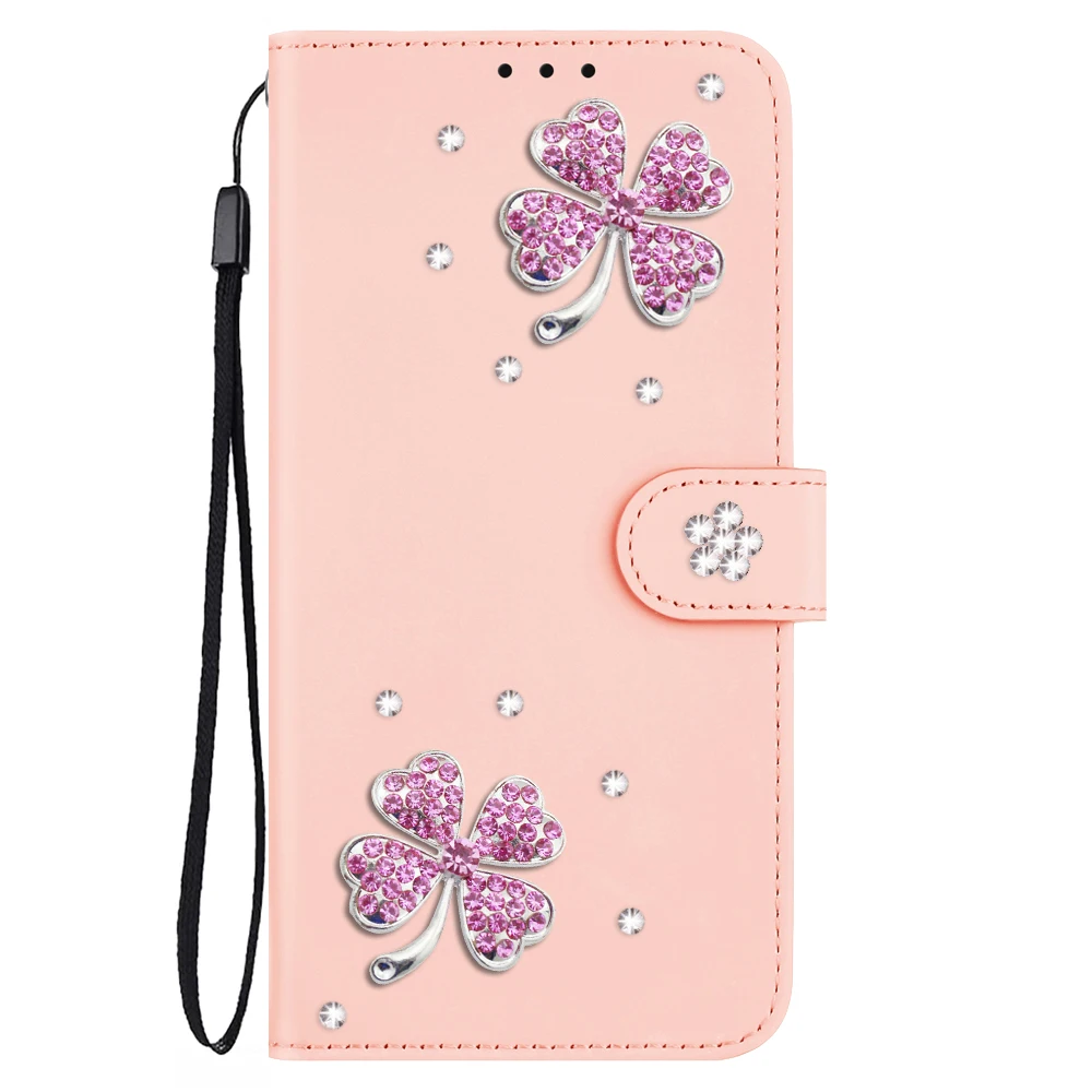 

Clover Case for iPhone 15 14 13 12 11 16 Pro Max iPhon 13 mini XR 7 8 Plus SE Bling Funda Leather Wallet Flip Cover Card Holder