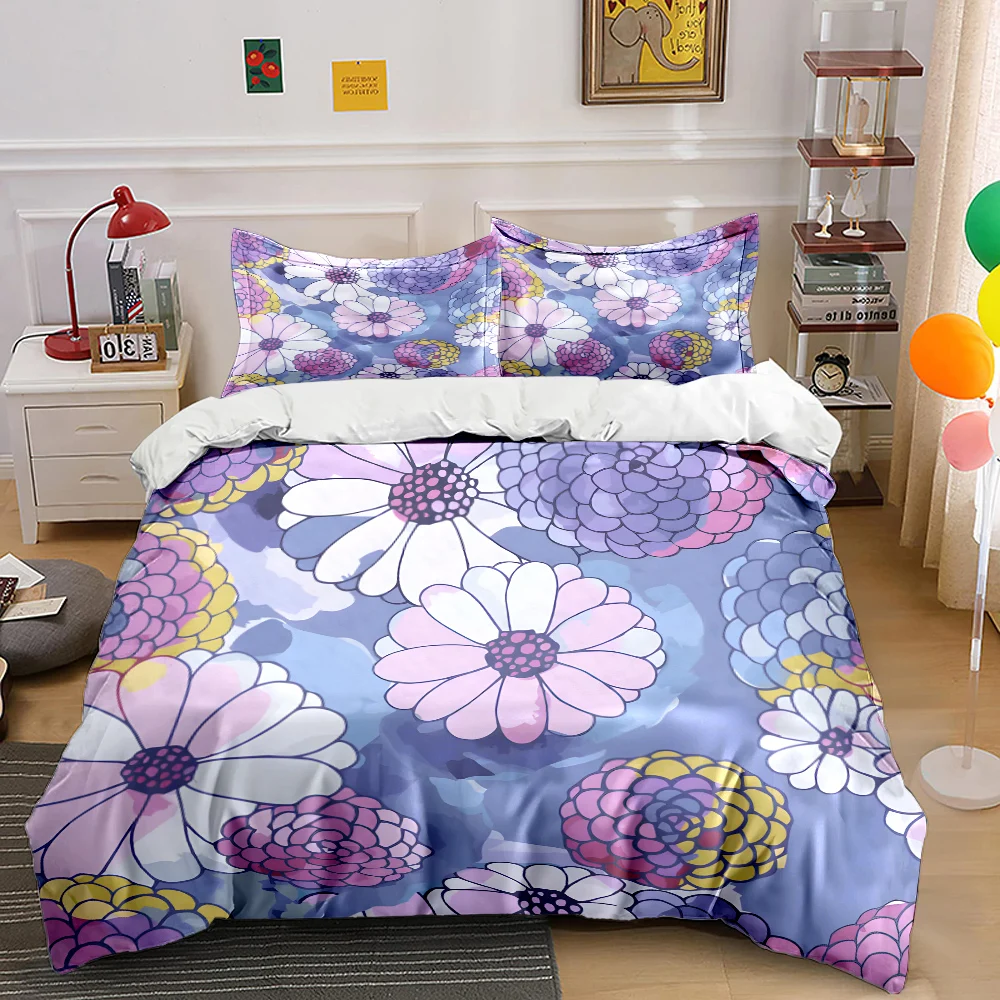 Colorful Hand-Drawn Floral Background Print Soft Comfortable Duvet Cover Bedding Set Included 1*Duvet Cover  2*Pillowcases