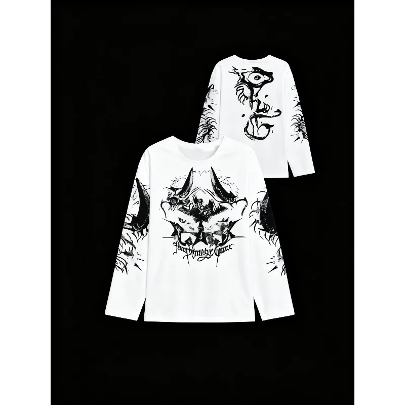 

Subculture Trendy Bizarre Dark-style Demon Graffiti 3D Printed Casual Sports Oversized Loose Long-sleeve