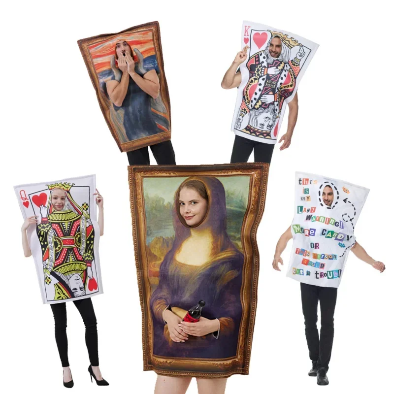 Reneecho Halloween Costume for Adult Funny Couple Costumes Poker Mona Lisa Cosplay Outfit Carnival Party Purim Fancy Dress