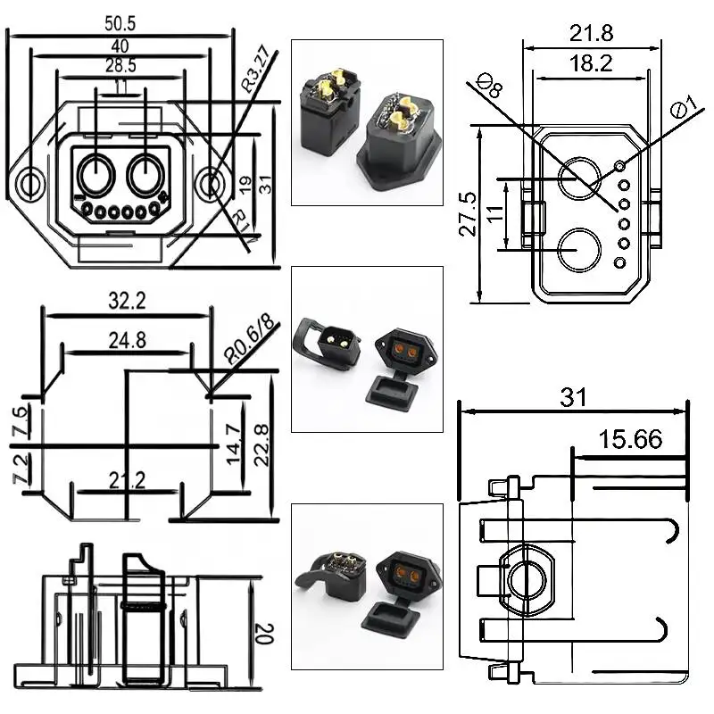 2+6 Pin 80A 500V PA Material For Electric Vehicle Battery Swap 8-Core Energy Storage Power Supply Cable