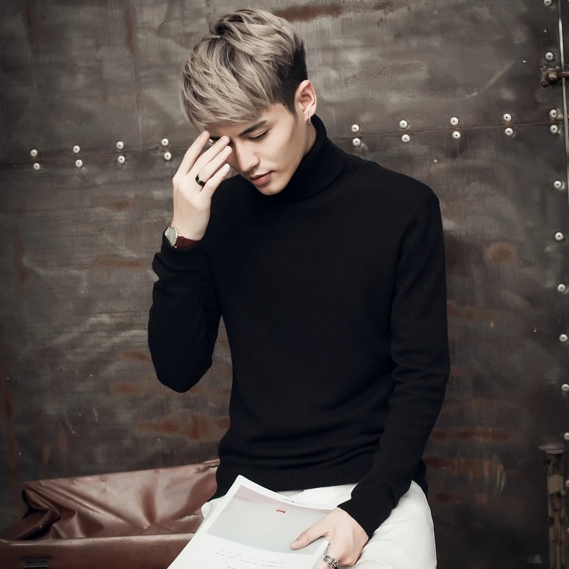 

Мужской вязаный свитер больших размеров с высоким воротом, облегающий, базовый слой, модный, для полных мужчин, зимний, новый, в японском стиле