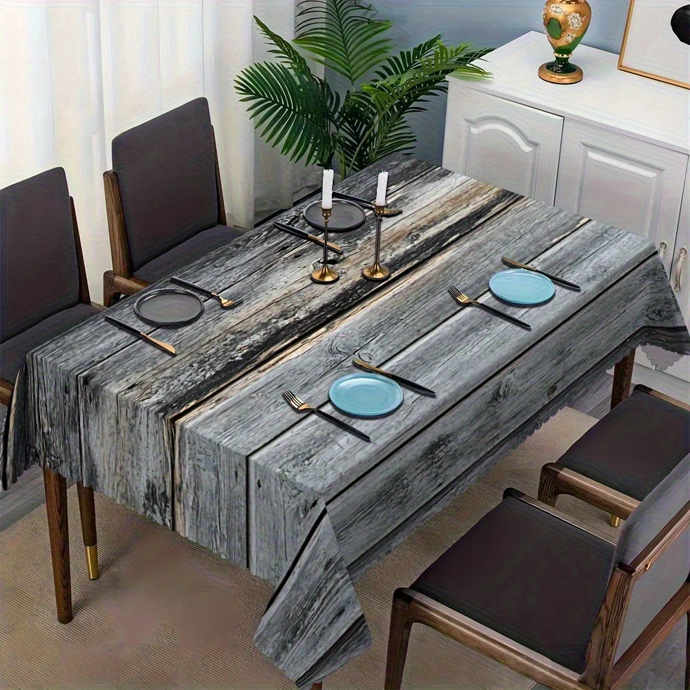 Industrial Faded Vintage Wood Grain Table Cover Heat Oil Resistant Tablecloth For Household Cafe Apartment Casual Dining Decor