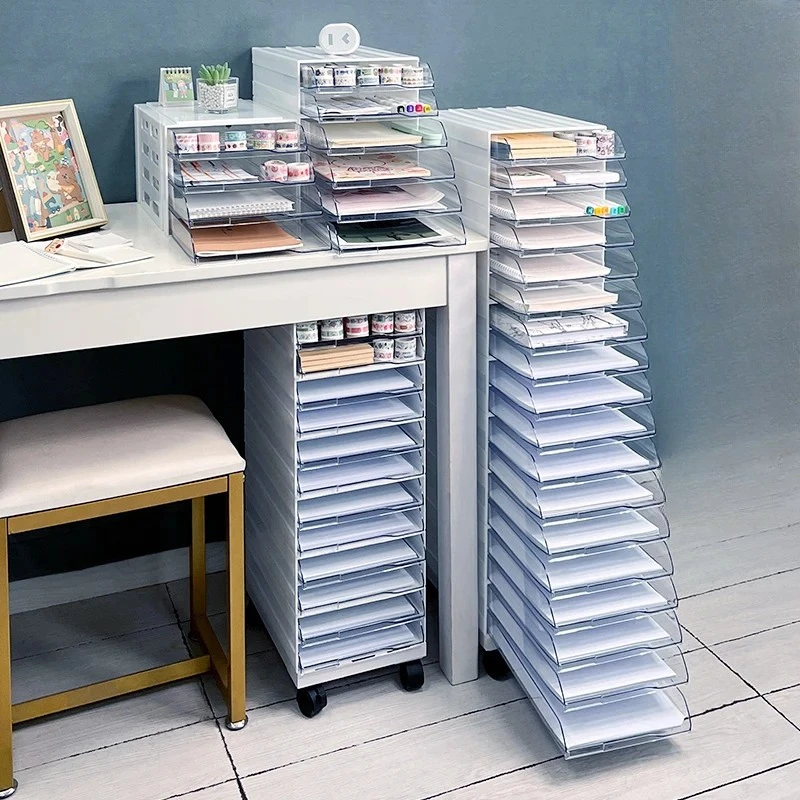 Plastic Multi-Tier Drawer Organizer A4 File Cabinet Office Storage Box Desktop Document Holder Foldable Storage Box Sorting