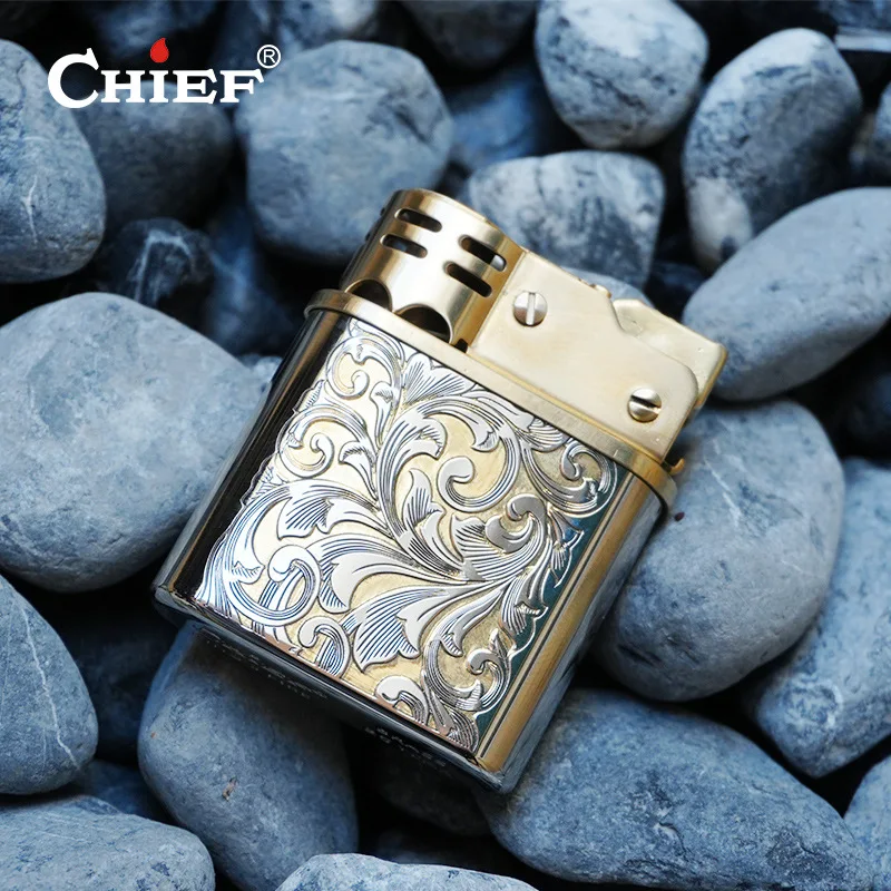 CHIEF Holding The National King Windproof Lighter and Pressing The Three-dimensional Relief Gift Lighter Gadgets for Men