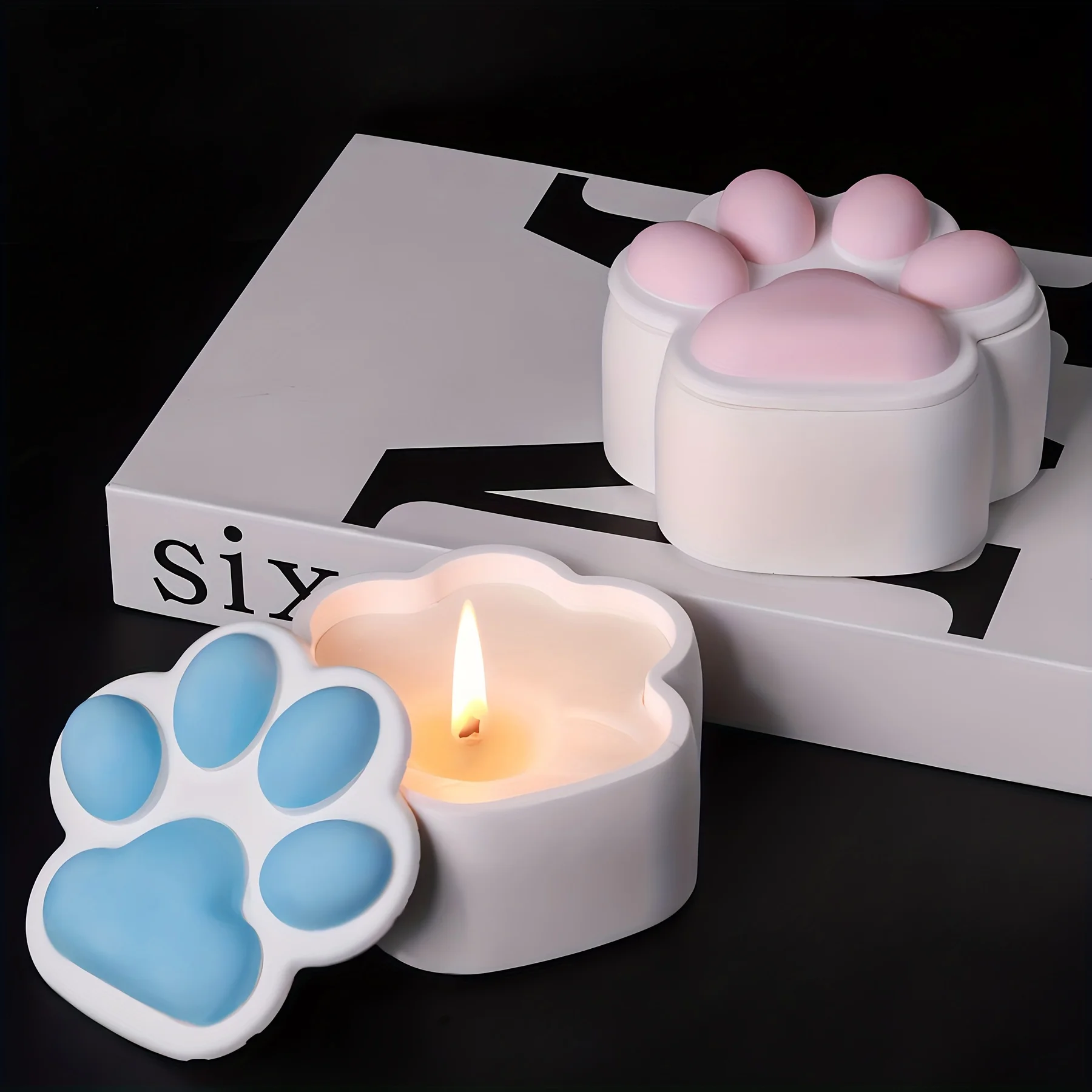 1 Cat's Paw Storage Box Silicone Candle Holder Mould, DIY Handmade Aroma Candle Container with Lid, Home Decoratio