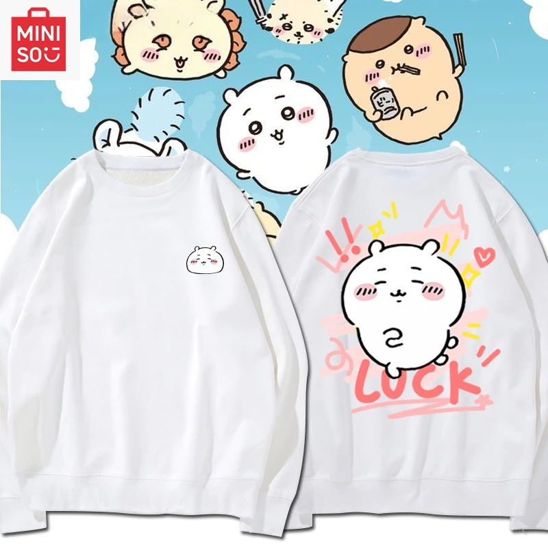 

Толстовка с принтом MINISO Collaboration Chiikawa, свободная, с длинными рукавами, мультяшная, повседневная и милая для девочек и мальчиков