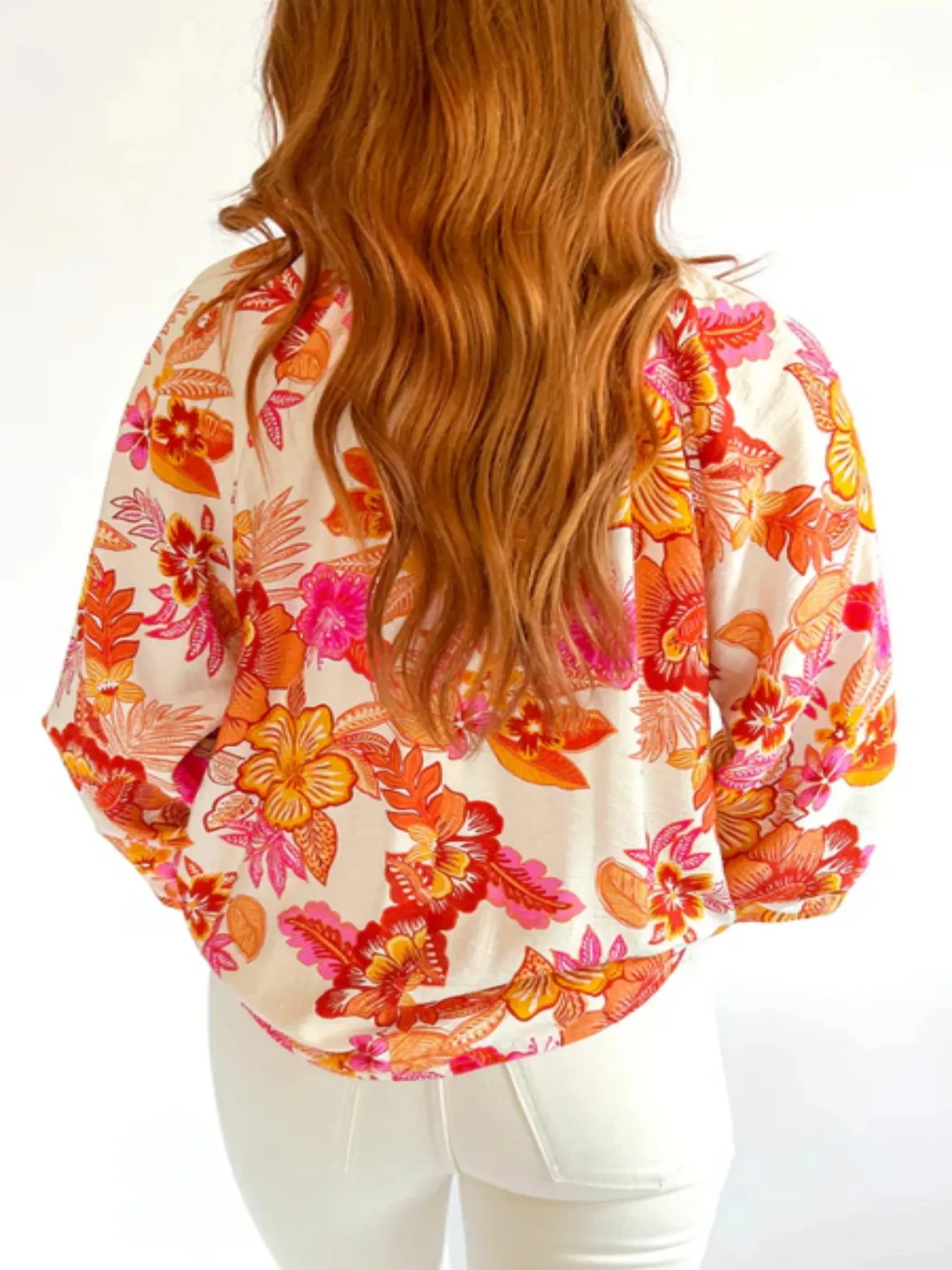 Women's stand-up collar micro-pleated lantern sleeve tropical flower print shirt light mature holiday style atmosphere top