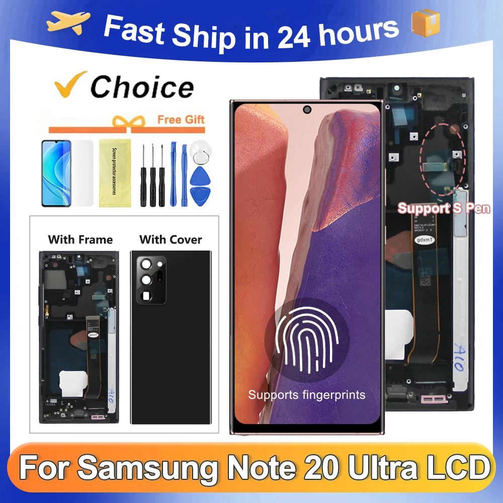 AMOLED Screen Note 20 Ultra For Samsung Note20U N985 N985F Lcd Display Digital Touch Screen Assembly with Frame Replacement