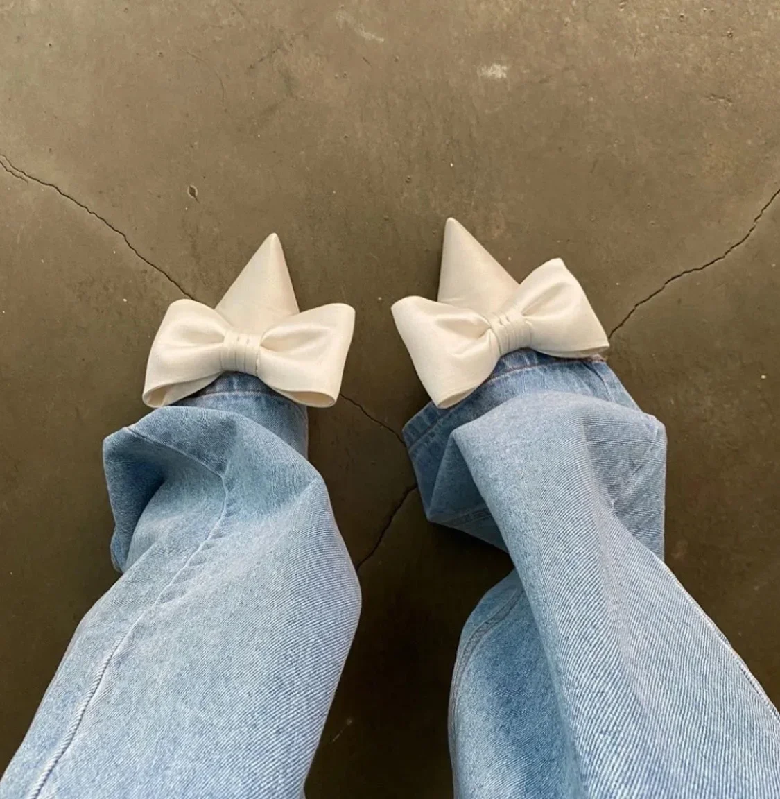 2024 Summer Women\'s Slippers Bowknot Cat Heel Low Heel Mid Heel Pointed Toe Shoes Slippers High Heels