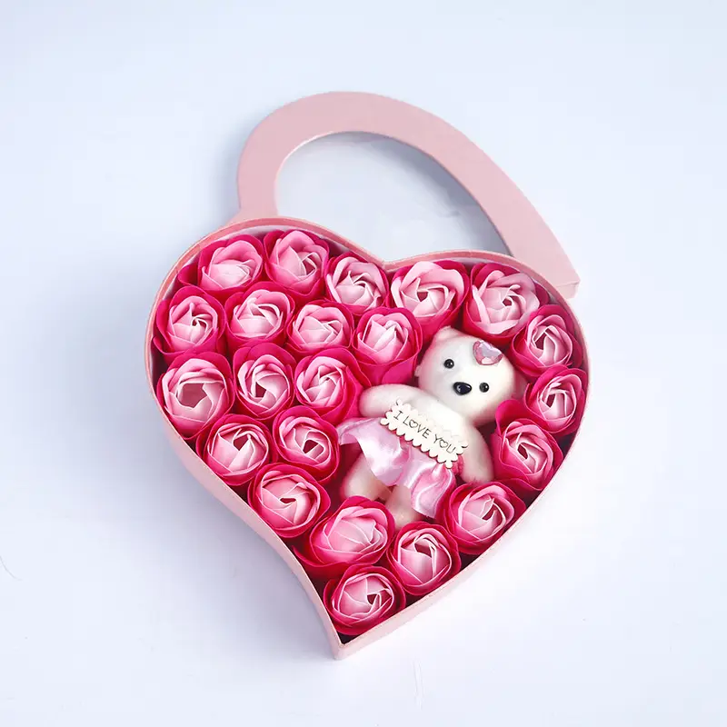 22 Flowers Soap Flower Gift Rose Box Valentines Day Gift Bears Bouquet Wedding Decoration Gift Festival Heart-shaped Box - 3