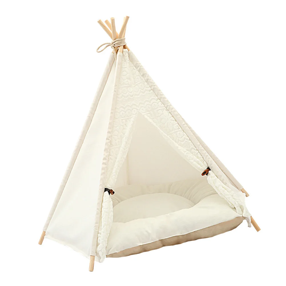 1pc Tent House Foldable Cat Nest With Sisal Scratching Post Durable Cotton Canvas Light Blocking Sleeping Space For Dog Triangle