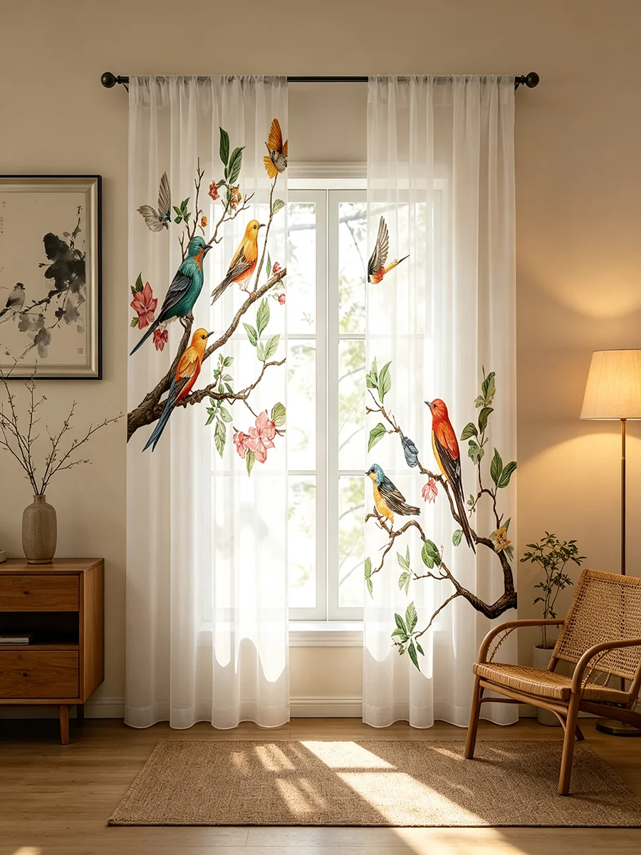 2PCS Colorful Bird Sheer Curta - Home Office With Plants recension och pris