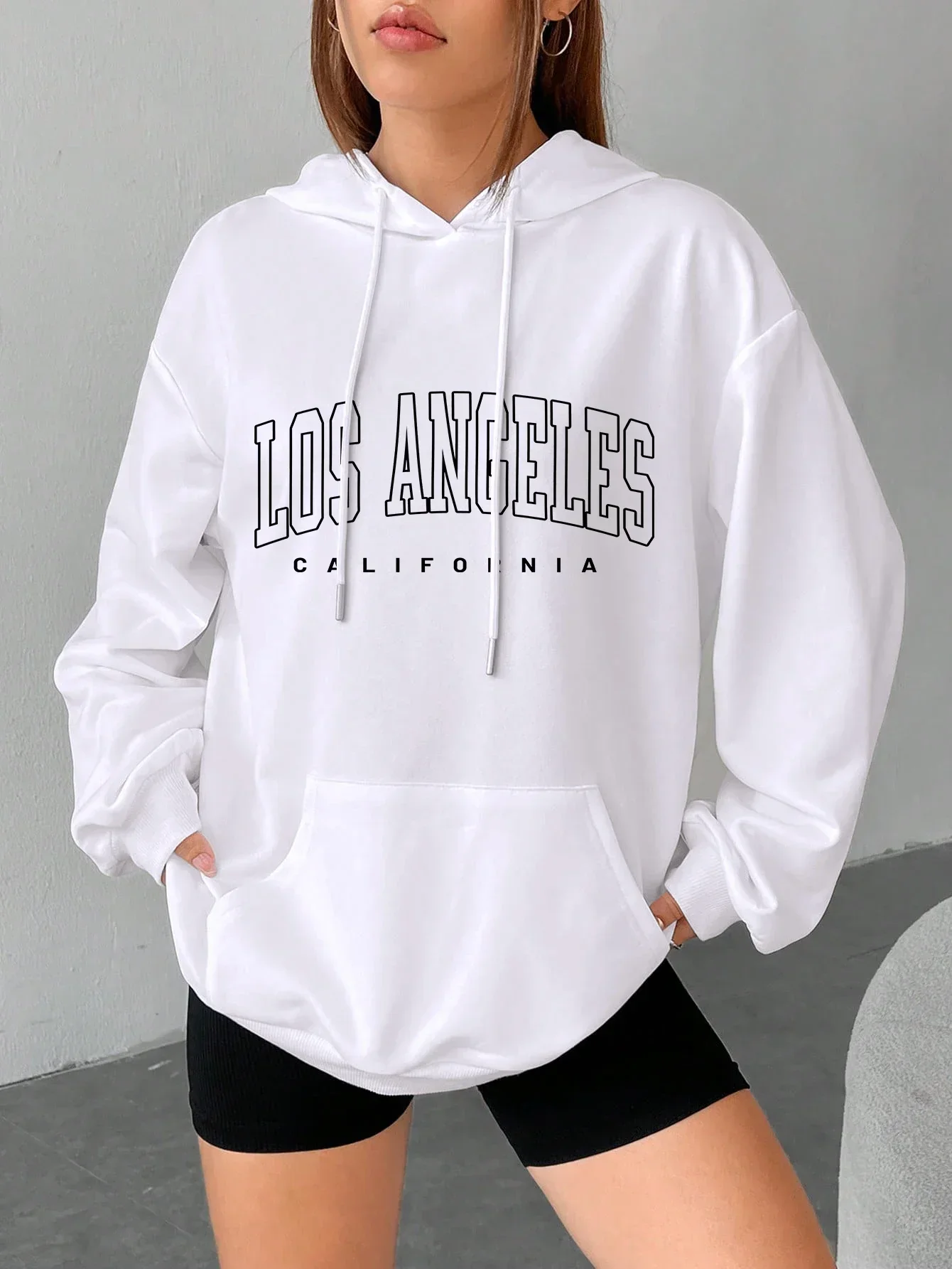 หญิงLos Angeles Art Letter Designผู้หญิงStreetwearสไตล์อเมริกันแฟชั่นSweatshirtฤดูใบไม้ร่วงHip Hop Hoodies Casual Top