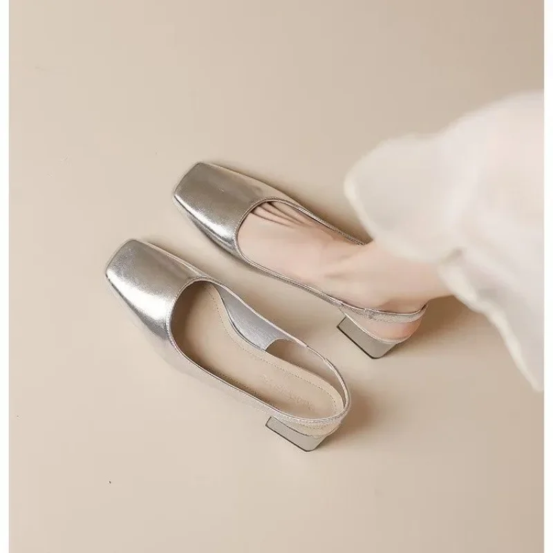 

2025 High Quality Women's Shoes Baotou Women's Sandals Fashion Slip on Solid Dress Sandals Women Summer Slingbacks Heels Women