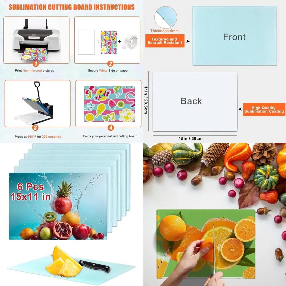 

Sublimation Cutting Boards - 15x11 Inch Tempered Glass Chopping Boards for Kitchen, DIY Crafts, Personalized Gifts