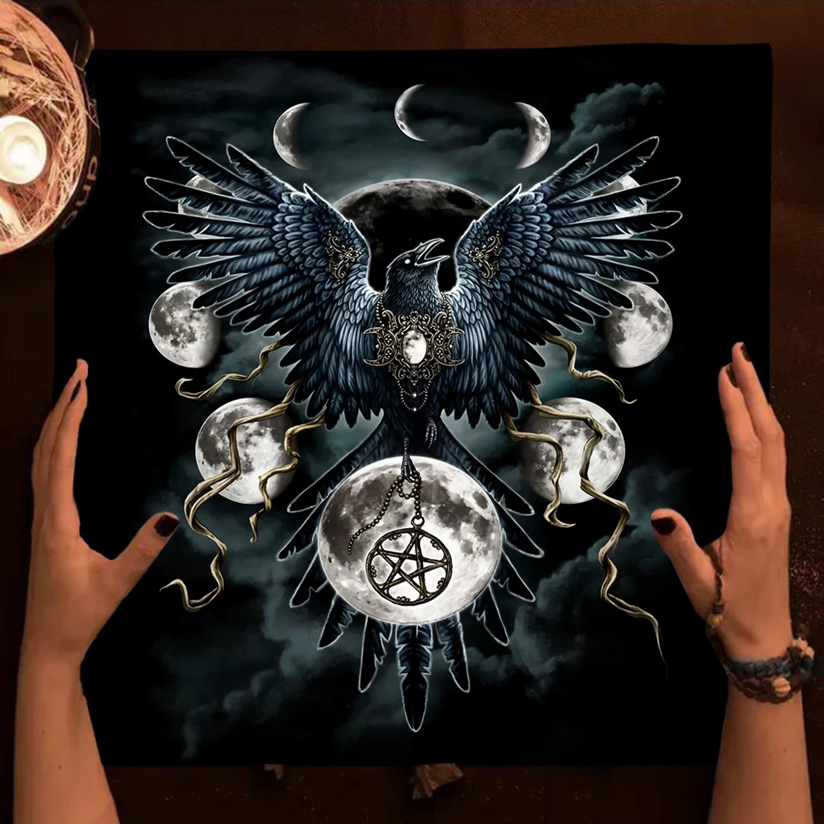 Tarot Cloth Velvet Suede Tarot Cloth Astrology Divination Tarot Tablecloth Eagle Triple Moon Wicca Altar Cloth Moon Phase Pagan