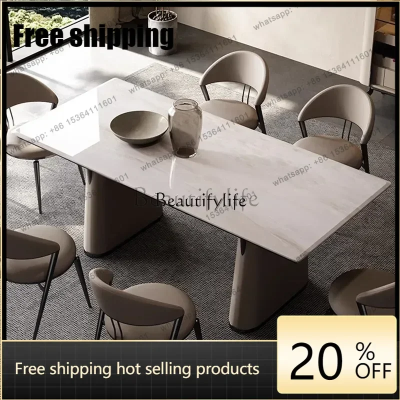 HJ Italian simple Kari ice jade natural marble dining table light luxury rectangular dining table