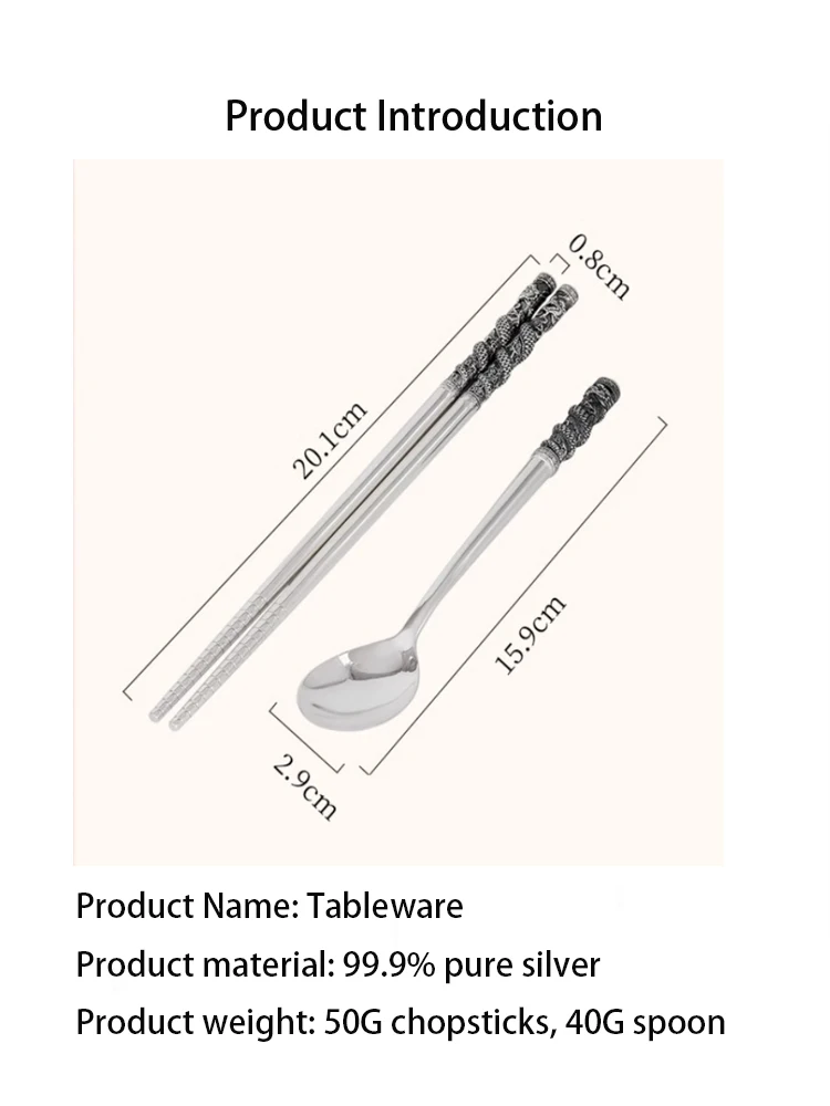 Silver Chopsticks 99.9% Pure Silver Household Spoon Set Xianglong Xianrui Silver Chopsticks Silver Spoon Foot Silver Tableware