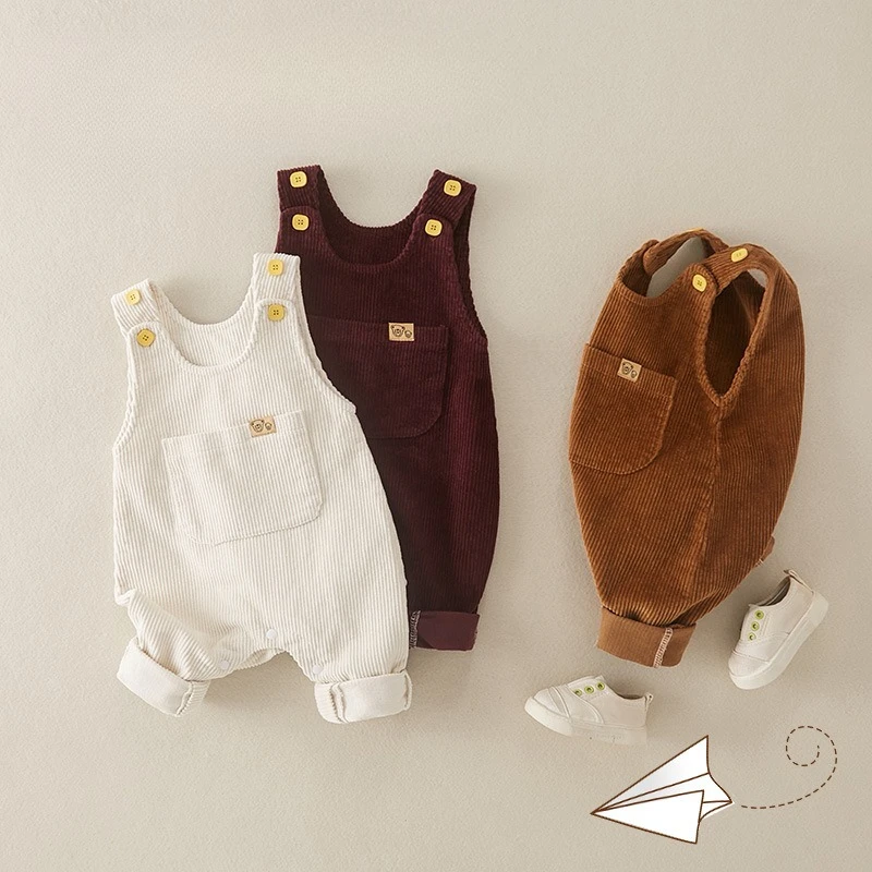 ZOETOPKID New Autumn Winter Toddler Baby Boys Girls Solid Corduroy Suspander Romper Kids Playsuit Jumpsuit Clothes
