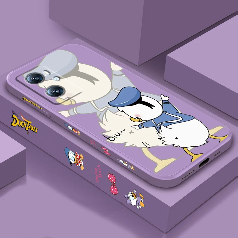 Disney Cute Art Donald Duck Liquid Left Rope For OPPO Find X6 X5 X3 A98 A96 A94 A93 A77 A76 A74 A72 A57 A53 A16 5G Back