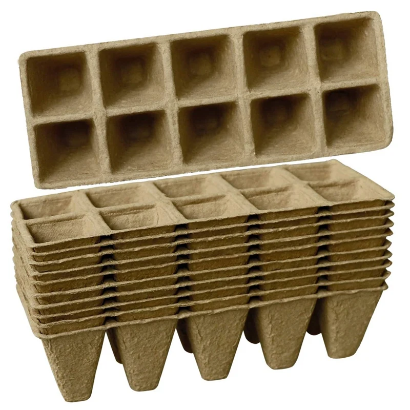 AT43-10 Pack Seed Starter Tray 100 Cell Peat Pots Kits, Biodegradable Compostable Planting Pots With 10 Plant Labels