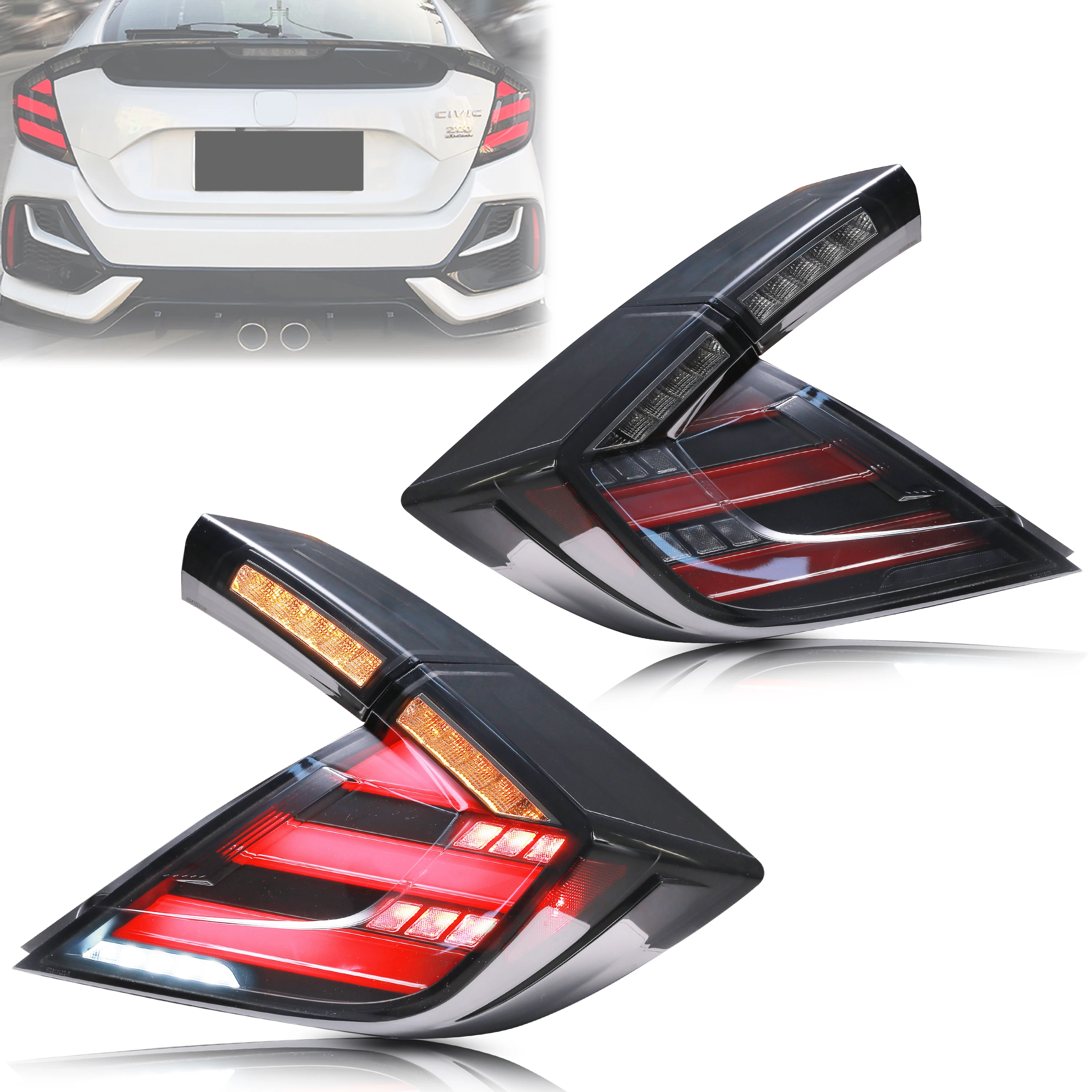 

LED Tail Lights for Honda Civic Hatchback Type-R 2016-2020 Start-up Animation Sequential Turn Signal Rear Lamps Assembly