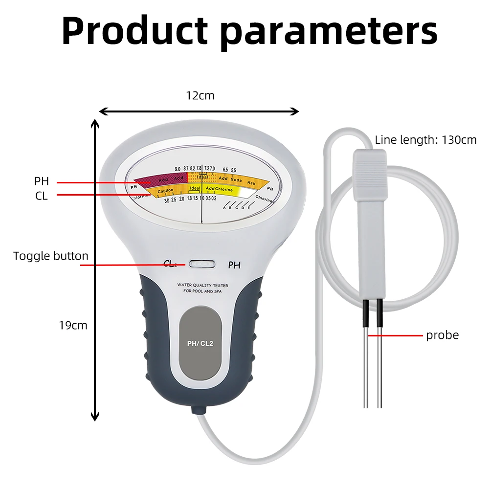 2 In 1 rilevatore di cloro PH e CL2 metri piscina Spa Tester per il monitoraggio del cloro Tester per la qualità dell'acqua di sorgente calda dell'acquario