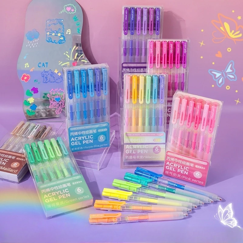 Bolígrafos de Gel Acrílico de 6 Colores para Dibujar, Juego de Bolígrafos de Pintura en Gel Retráctiles, Marcadores Acrílicos con Tinta de Color para Manualidades y Diario A3060