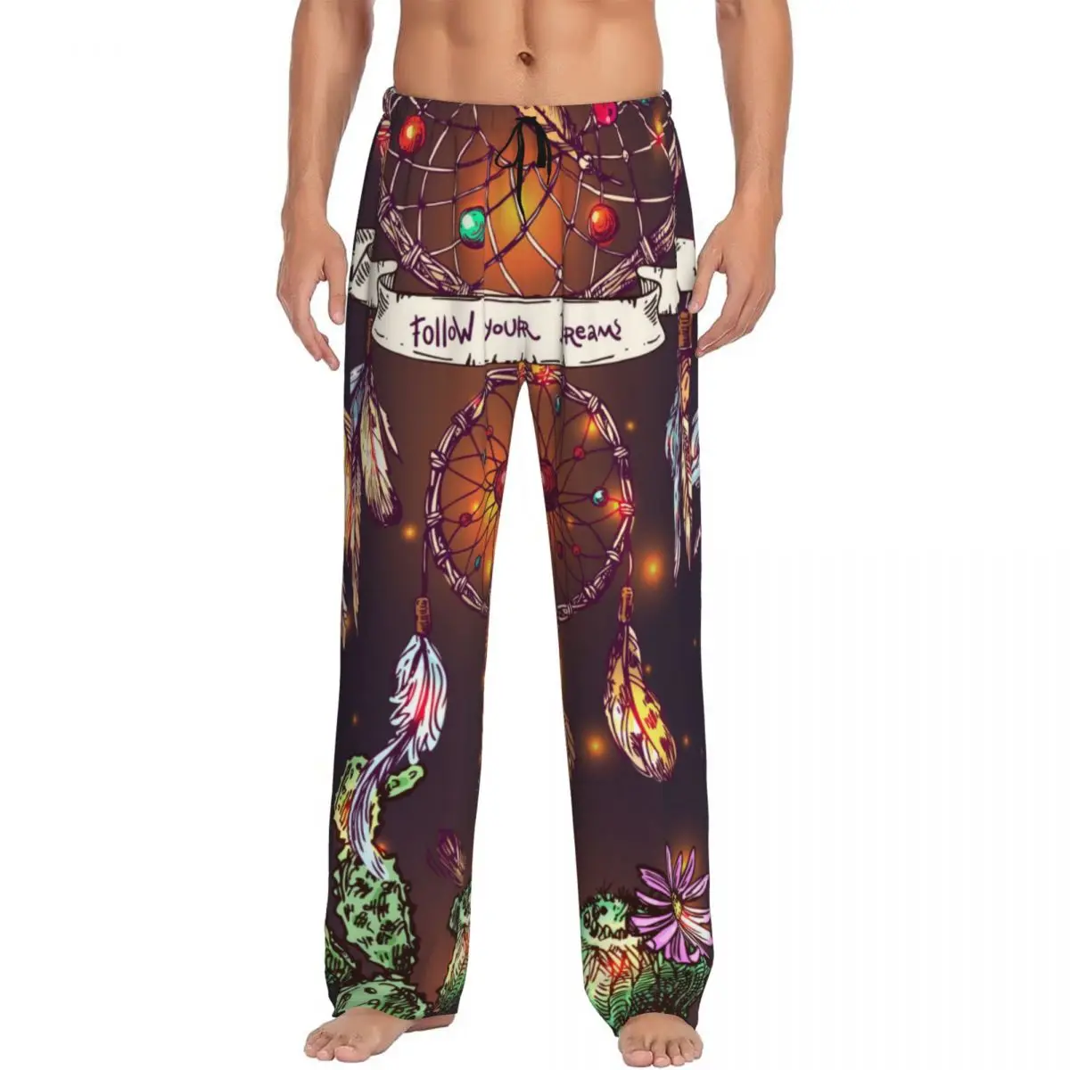 Bright Boho Dreamcatcher And Cactus Men Sleep Bottoms Male Lounge Trousers Men's Pajama Pants