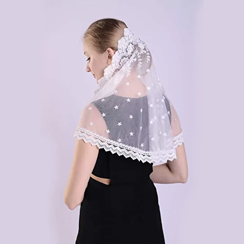 Lace Mantilla Latin Mass Veils Catholic Chapels Church Veil Spanish Style Muslim Head Covering Short Veil for Wedding Bride