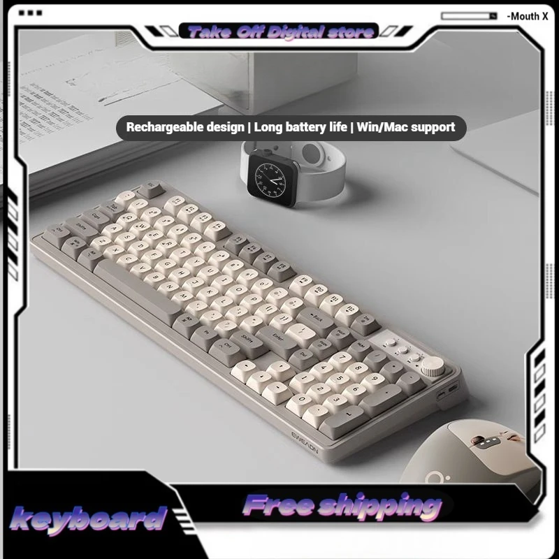 V1 Dual-Mode Wireless Gaming Office Keyboard Long Battery Life Pbt Ball Cap Ergonomic Design 98-Key Layout Palace Desktop Laptop