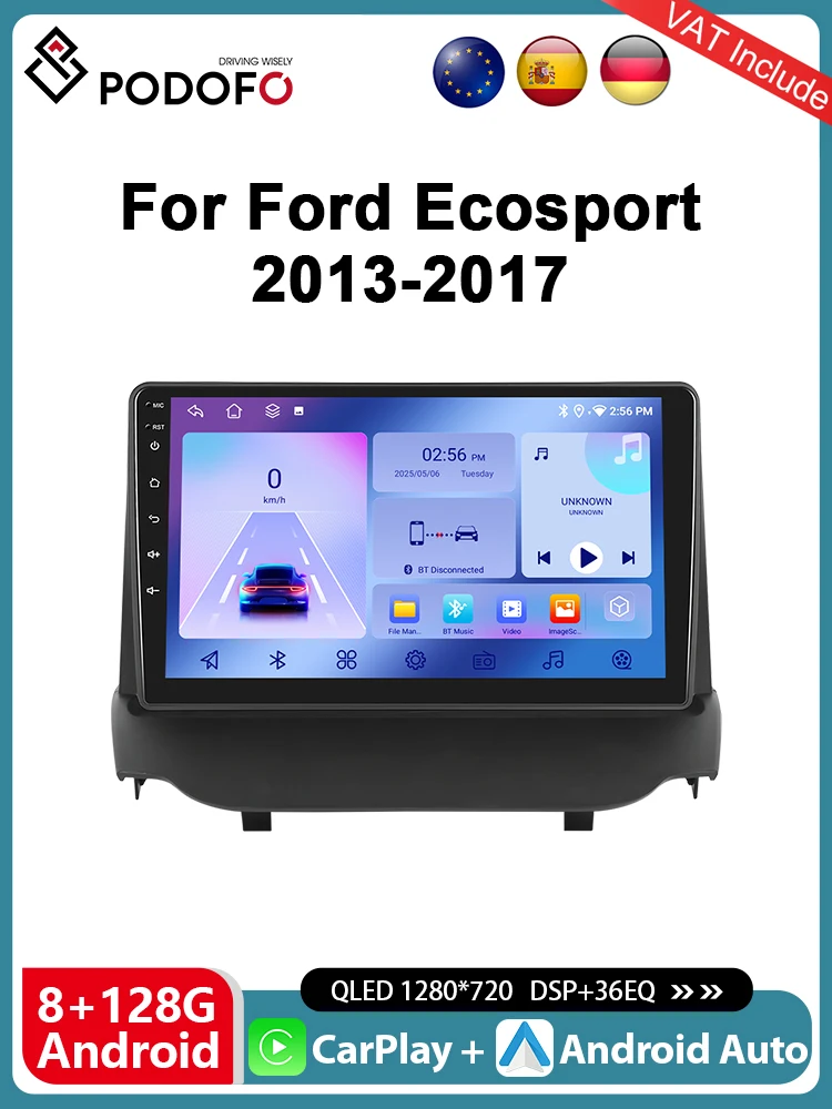 Podofo 4G CarPlay راديو أندرويد لفورد Ecosport 2013-2017 سيارة مشغل وسائط متعددة 2din نظام تحديد المواقع سيارة ستيريو رئيس وحدة IPS Autoradio #1