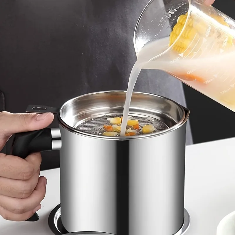 1pcs 304 Stainless Steel Soup Oil Separator Filter Cup With Fine Mesh Strainer view 3