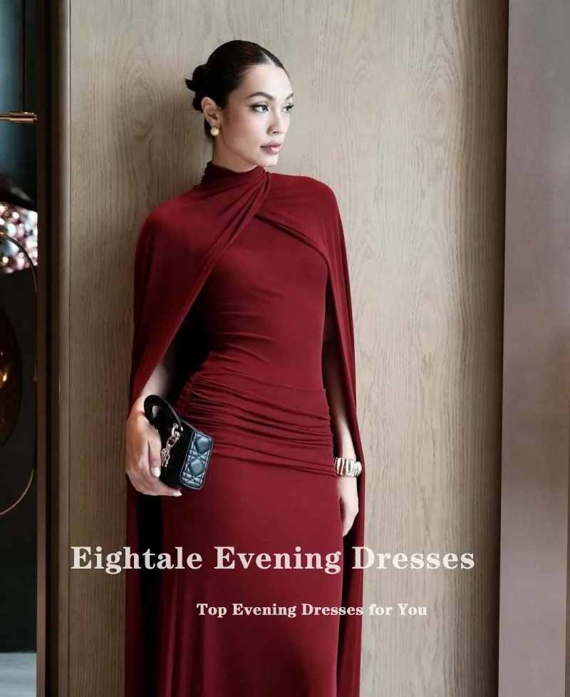 Eightale Arabische Avondjurk O-hals Bordeaux Kapmouwtjes Aangepaste Zeemeermin Bruiloft Jurk Abendkleider Hochzeit