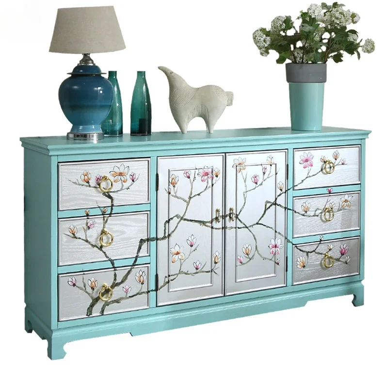 Furniture Entrance Cabinet Sideboard Cabinet Solid Wood Painted Six Buckets Two Doors Hallway B & B