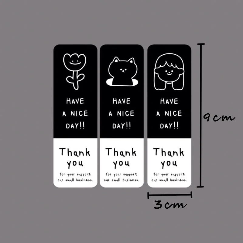 3*9 Black Rectangular Thank You Sticker Gift Box Packaging Seal Sticker Bouquet Coffee Cup Shop Packaging Decorative Sticker