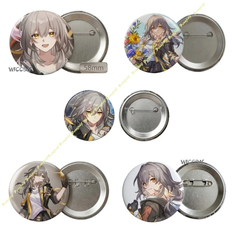 Honkai: Star Rail Stelle Tin Badge Game Character Holographic Round Brooch Pin Anime Game Collection Merch Gift for Fans