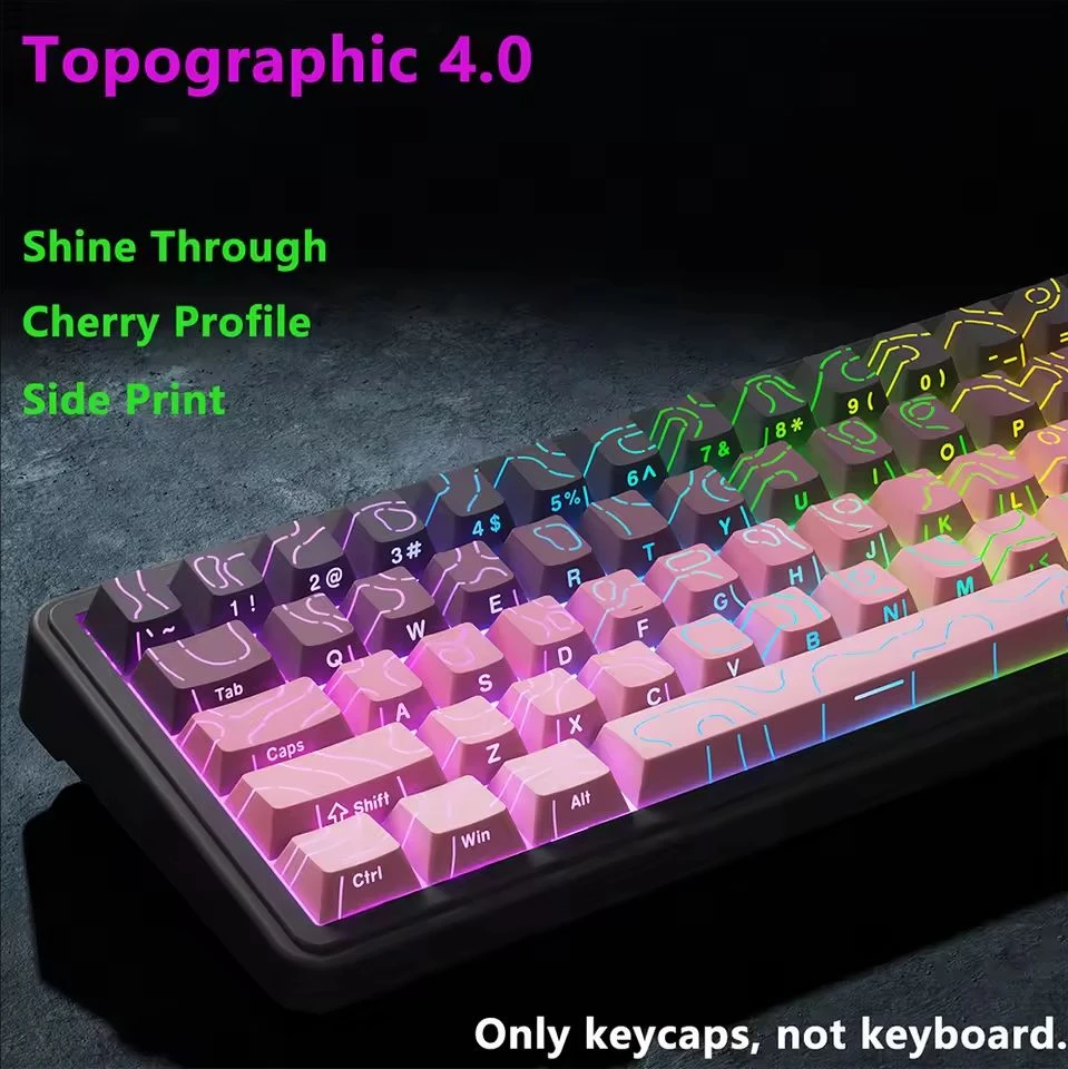 Topographic Keycaps 4.0 Version Shine Through 97/130 Key PBT Cherry Profile Side Print Backlit for MX Gamer Mechanical Keyboard