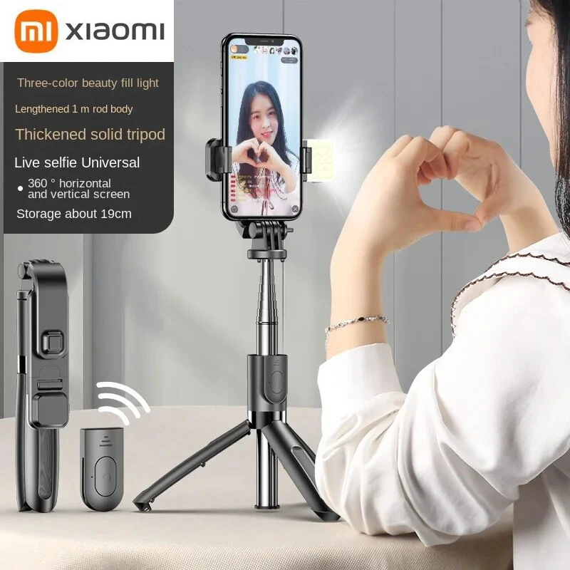 Xiaomi-Palo de Selfie inalámbrico, Compatible con Bluetooth, Mini trípode plegable para teléfono con luz de relleno, obturador, Control remoto