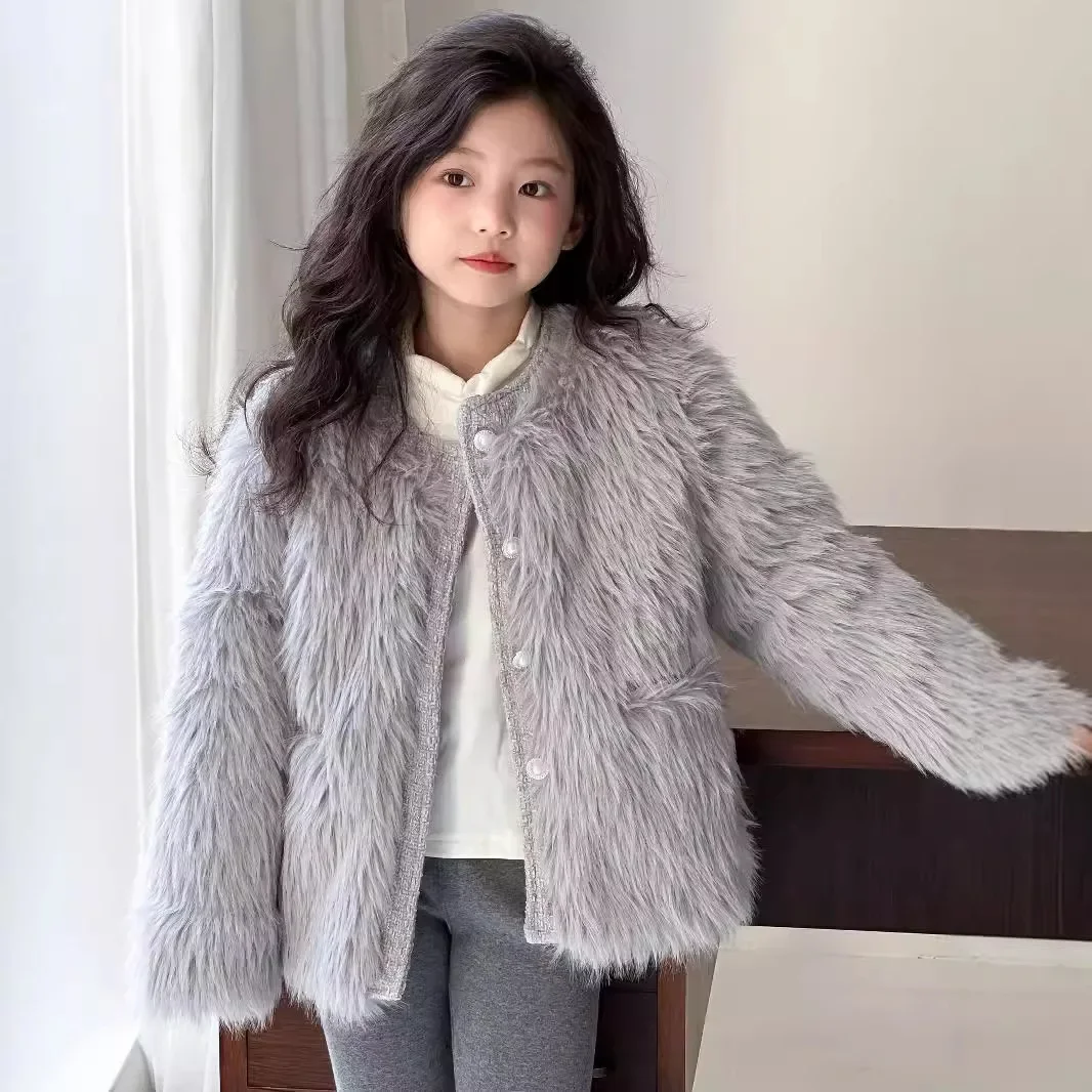 Girls Coat Children 2024 Winter Girl Fox Fur Female Treasure Splicing Cotton Wool Coat Temperament Korean Simple Style Clothes