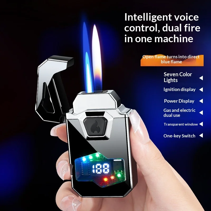 New Fashionable Intelligent Induction Voice Controlled Lighter Dual Fire Switching Lighter Black Technology High Beauty Igniter