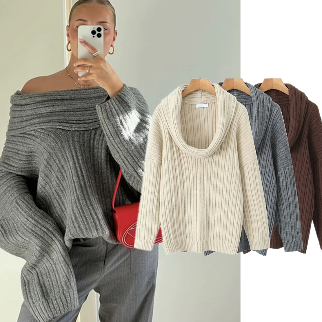 Maxdutti French Lazy Loose Sweater Autumn/Winter Vintage High Neck Knit Sweater Women Pullovers Tops